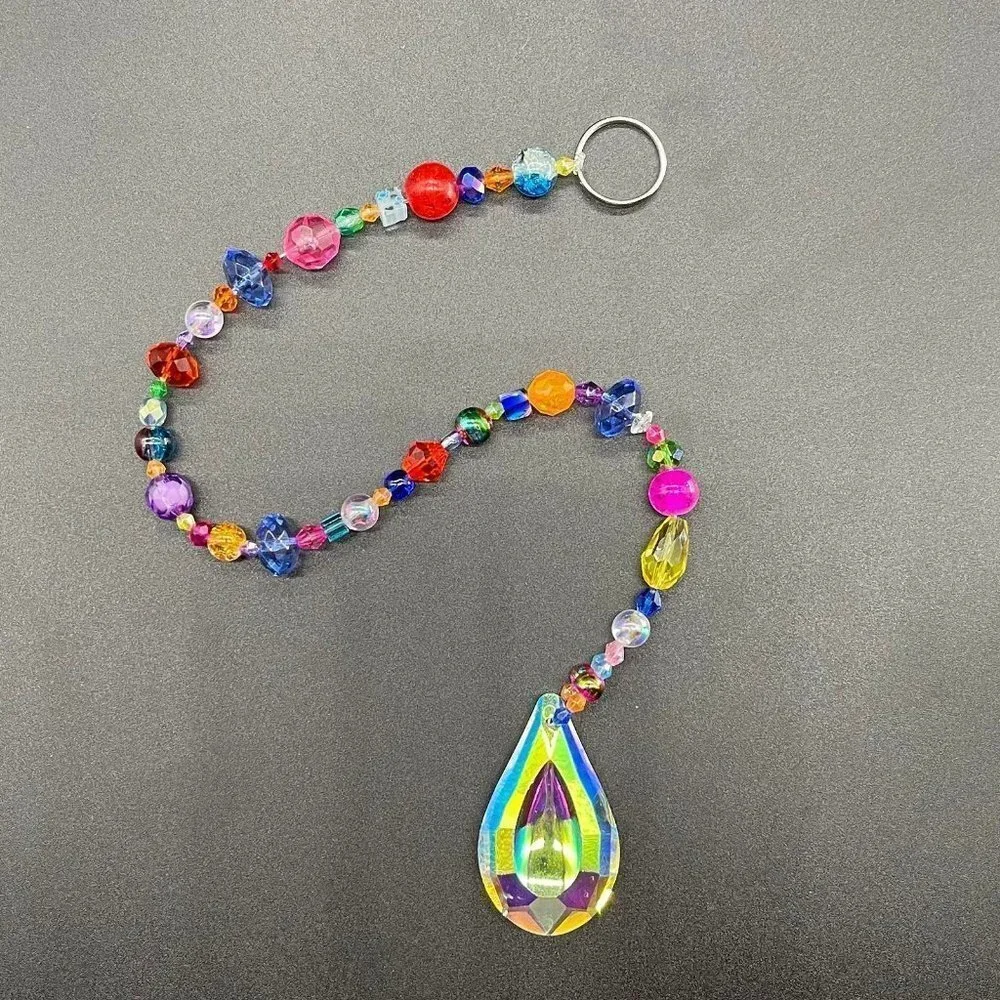 Beaded Suncatcher -  Multicolored - Clear Crystal Prism - Hanging Decor